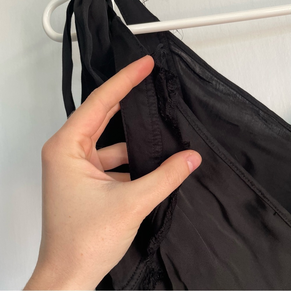 Raquel Allegra Black Tank Top Satin Bow Straps Raw Edge Hem Womens Size 0 - Picture 4 of 10